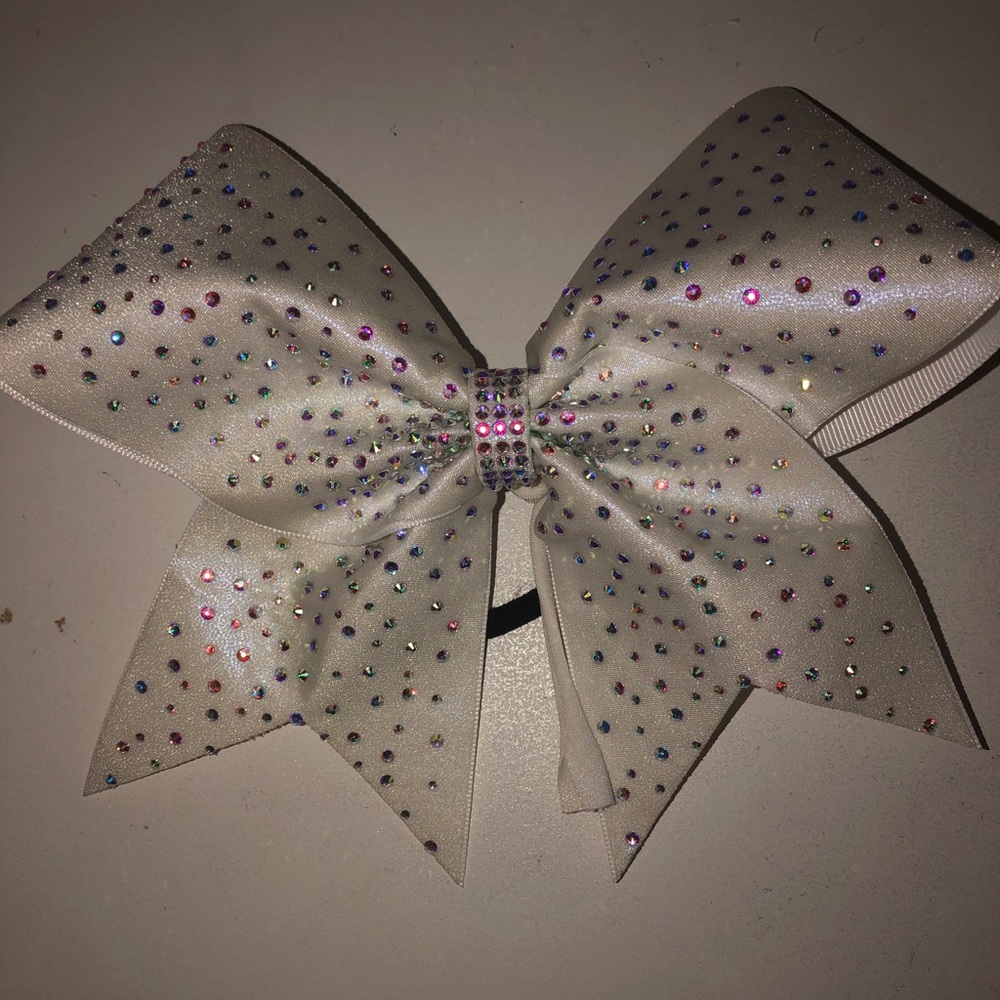 White Rhinestoned Cheer Bow